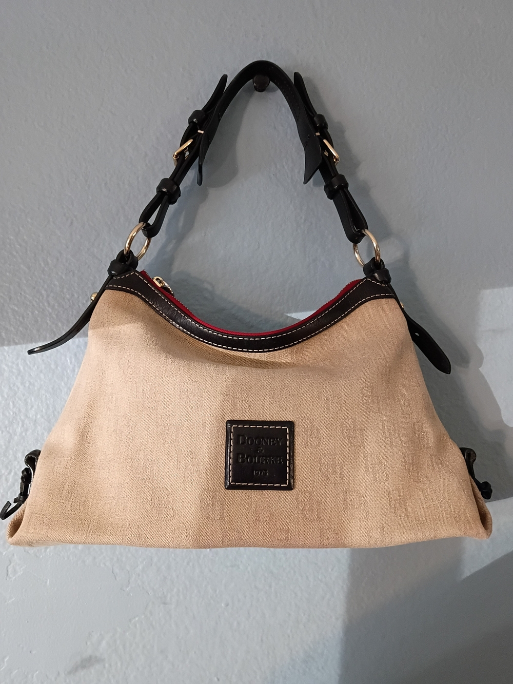 Dooney & Bourke Beige Canvas Shoulder Bag with Black Trim 1975